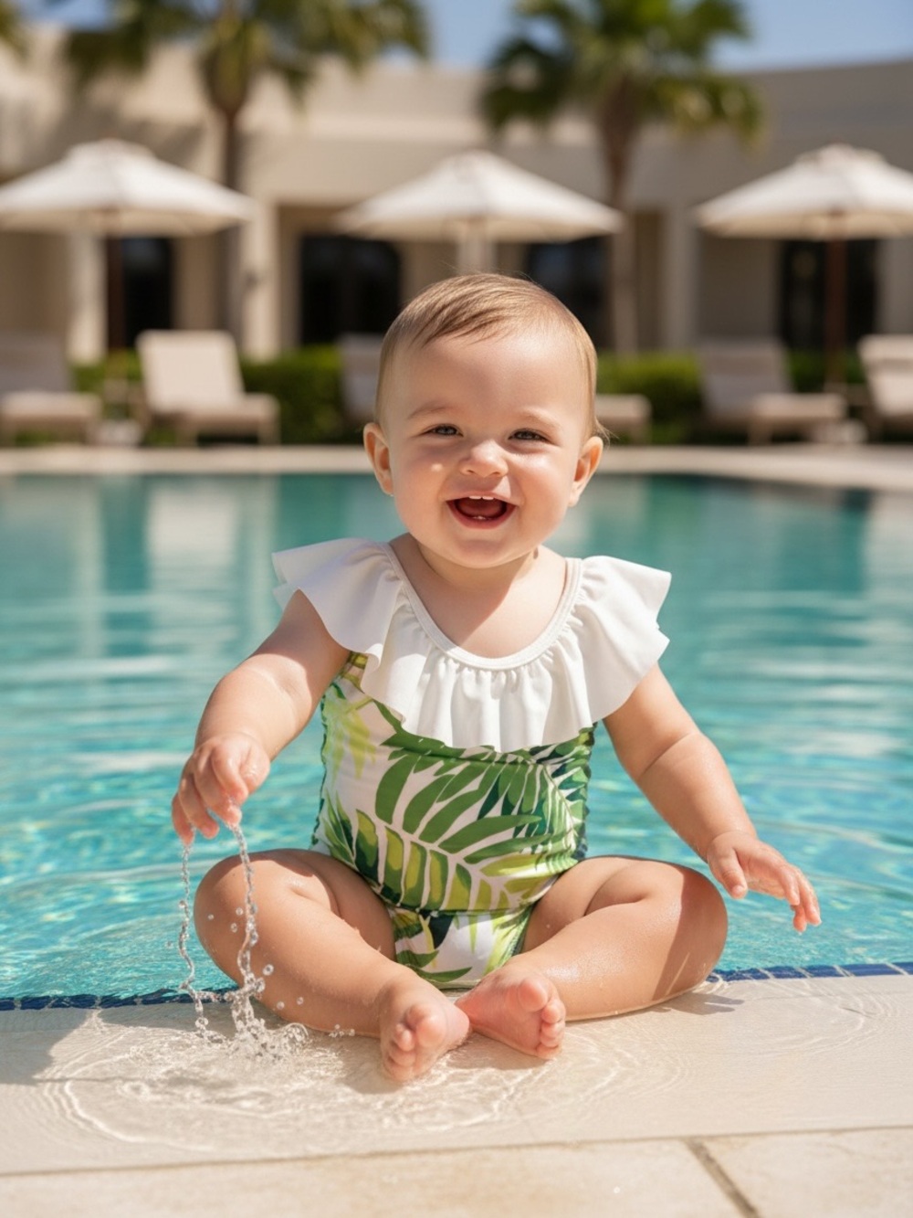 NWT Janie and Jack Tropical Leaf Ruffle Swimsuit - 6-12 Months